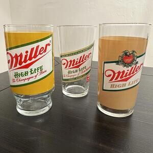 3 Vintage Collectible Miller High Life Beer Glasses Bar Pub Tavern EUC